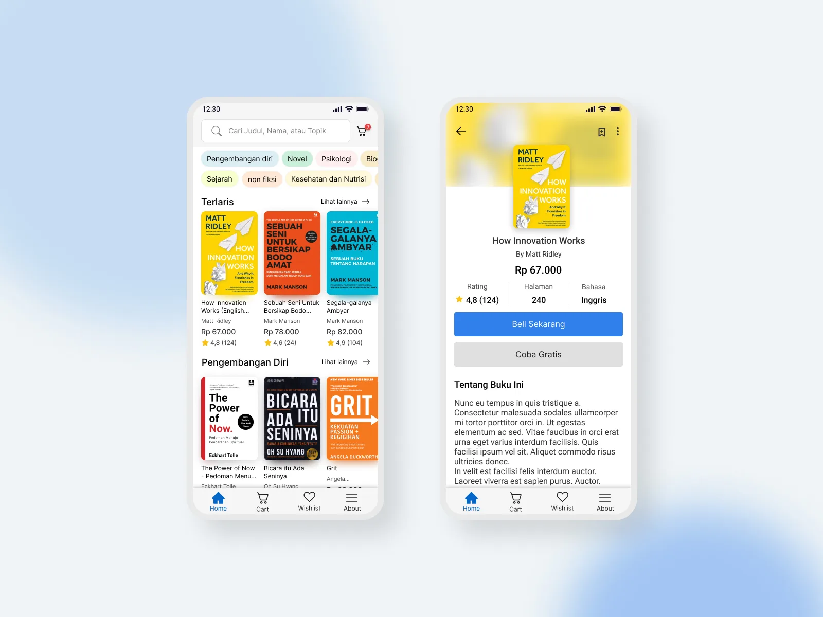 Bukunest mobile bookstore concept screens
